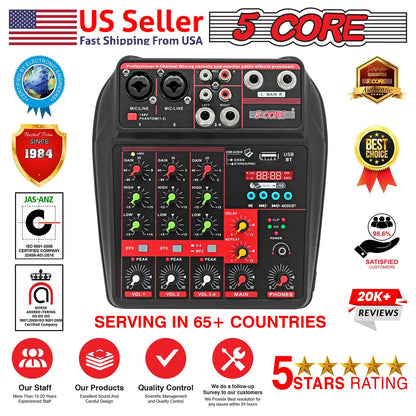 5 Core Audio Mixer 4 Channel DJ Equipment with Bluetooth USB Sound