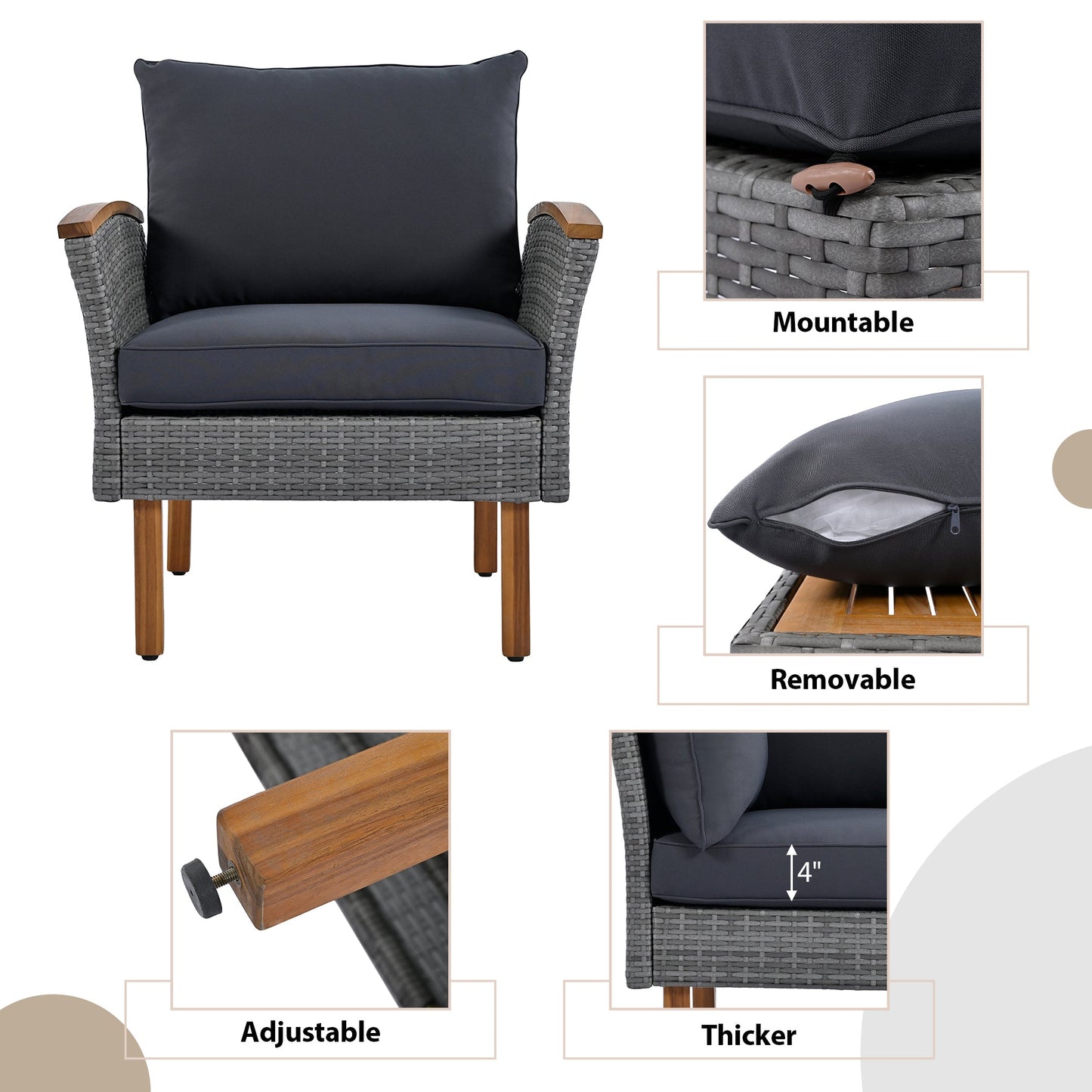 9-Piece Patio Rattan Furniture Set, Outdoor Conversation Set With