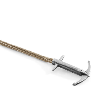 Sand Brown Admiral Anchor Silver and Rope Bracelet