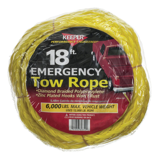 Keeper 8866634 18 ft. L 6000 lbs Aluminium Tow Rope, Yellow