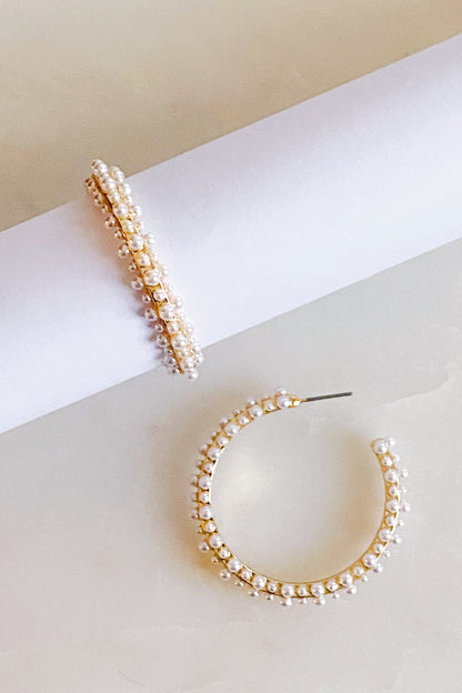 Delicate Pearl Deco Hoop Earrings