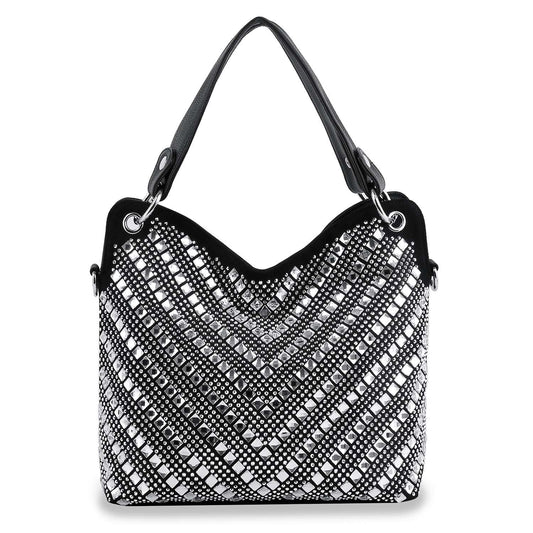 Chevron Design Rhinestone Handbag