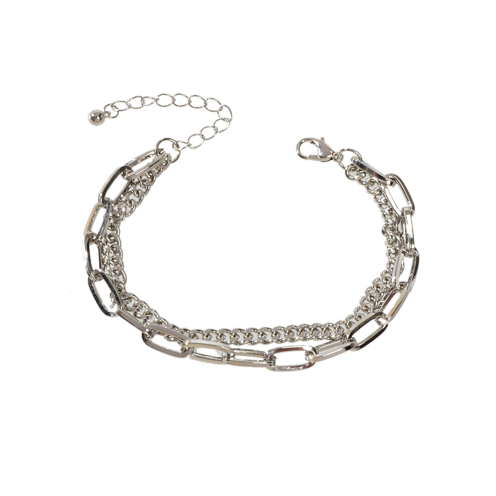Double layer Silver Chunky Chain Bracelet Women Teens Punk Beach
