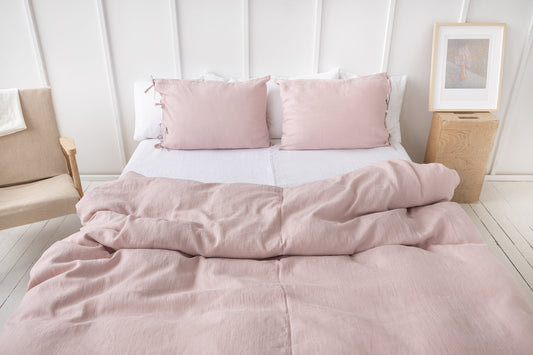 Pale Pink linen duvet cover with ties