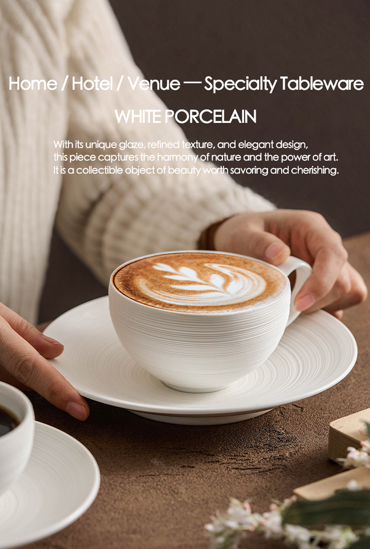Artisan White Coffee Cup & Ceramics Set with Brushed Texture – Elegant