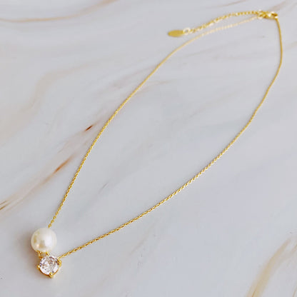 Single Pearl And Diamond Necklace