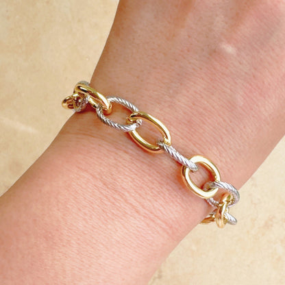 Cabled Texture Two Tone Chain Bracelet