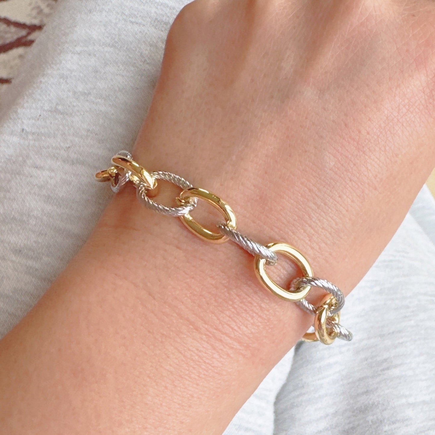 Cabled Texture Two Tone Chain Bracelet