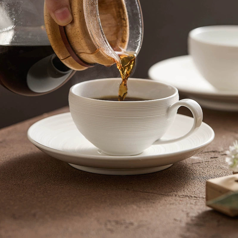 Artisan White Coffee Cup & Ceramics Set with Brushed Texture – Elegant