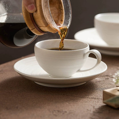 Artisan White Coffee Cup & Ceramics Set with Brushed Texture – Elegant