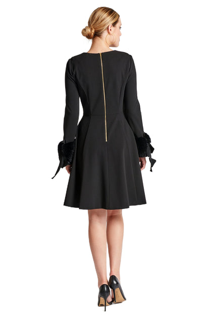 Caroline Dress - Long Sleeve Fit & Flare Black Dress with Faux Fur