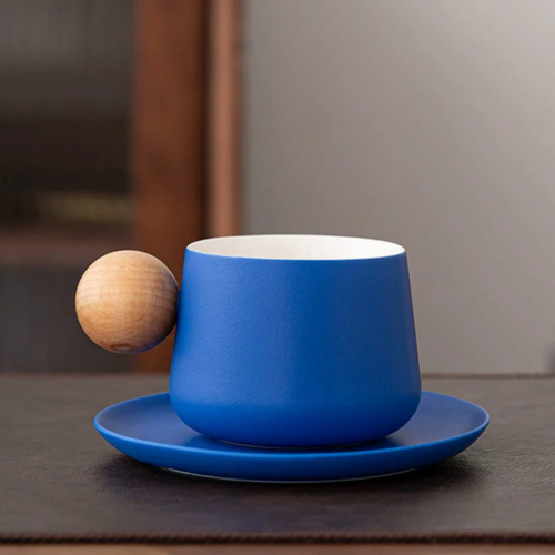 Creative Handle Ceramic Mug & Saucer – Nordic Style Gift Set