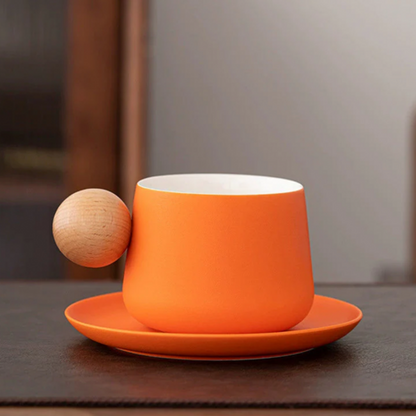 Creative Handle Ceramic Mug & Saucer – Nordic Style Gift Set