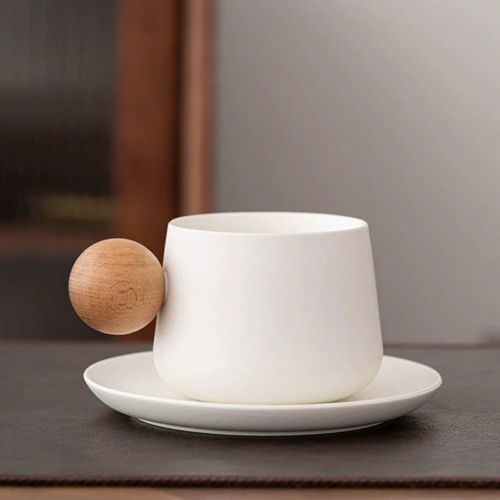 Creative Handle Ceramic Mug & Saucer – Nordic Style Gift Set