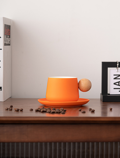 Creative Handle Ceramic Mug & Saucer – Nordic Style Gift Set