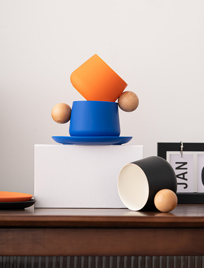 Creative Handle Ceramic Mug & Saucer – Nordic Style Gift Set