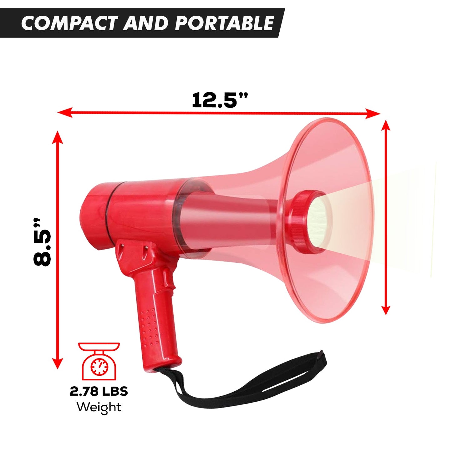 5Core Megaphone Bullhorn Speaker w Siren LED Light Adjustable Volume