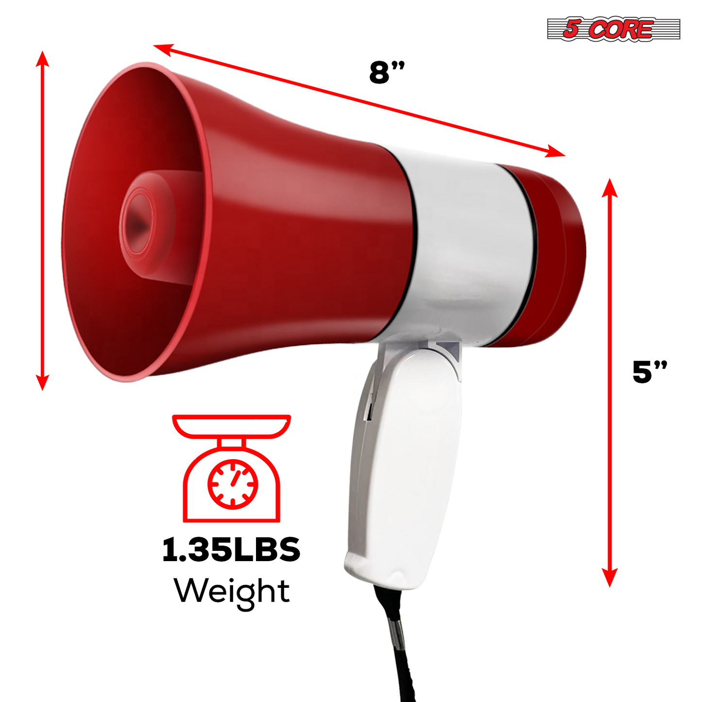 5 Core Megaphone Bullhorn Speaker 30W Bull Horn Rechargeable Cheer