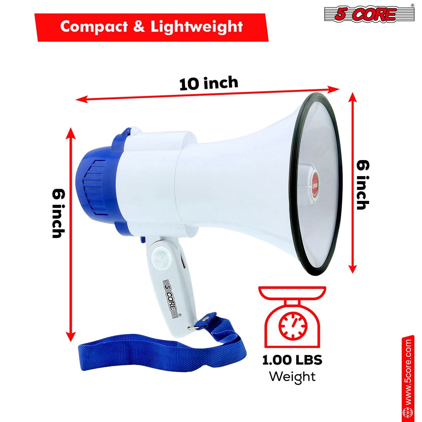 5Core Megaphone Bullhorn Speaker 30W Mini Bull Horn Battery Power