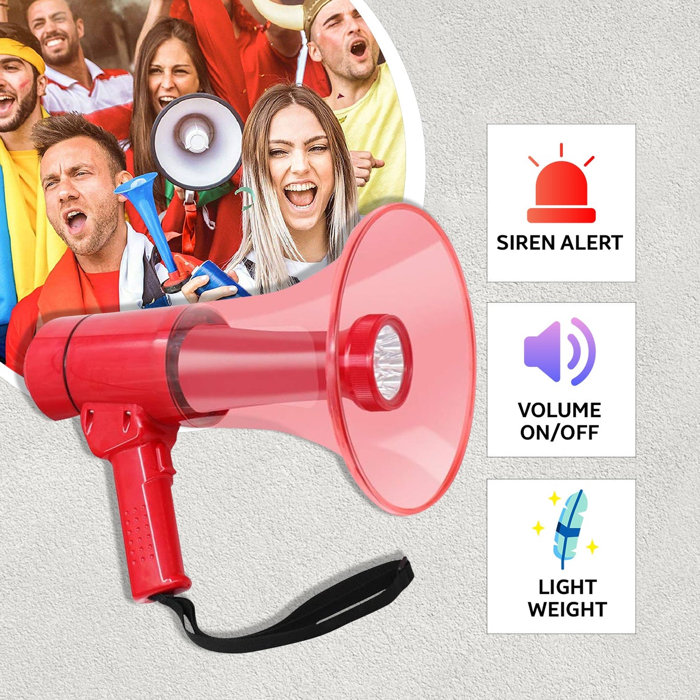 5Core Megaphone Bullhorn Speaker w Siren LED Light Adjustable Volume