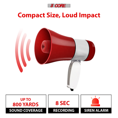 5 Core Megaphone Bullhorn Speaker 30W Bull Horn Rechargeable Cheer