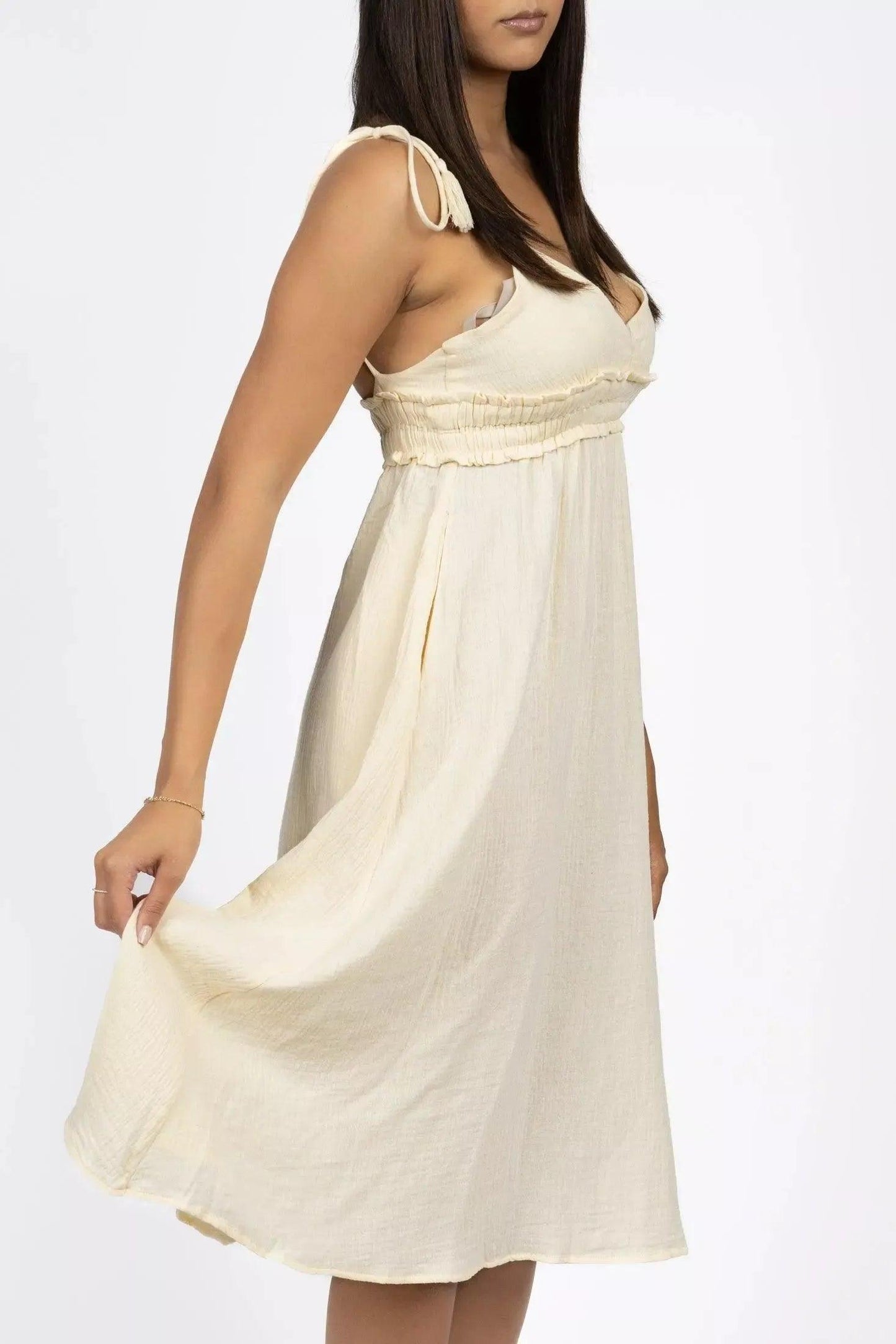 Midi Dress With V Neck And Spaghetti Straps