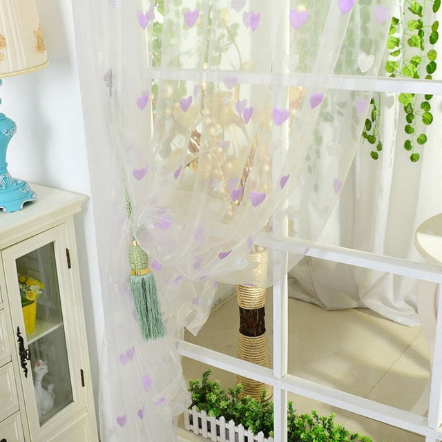 Door Window Voile Curtain Sweet Heart Pattern