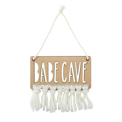 Babe Cave Wood Door Sign | Natural Beech Wood Room Decor