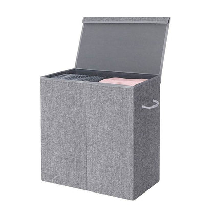Grey Fabric MDF 2-Compartmant Laundry Hamper Basket with Removeable