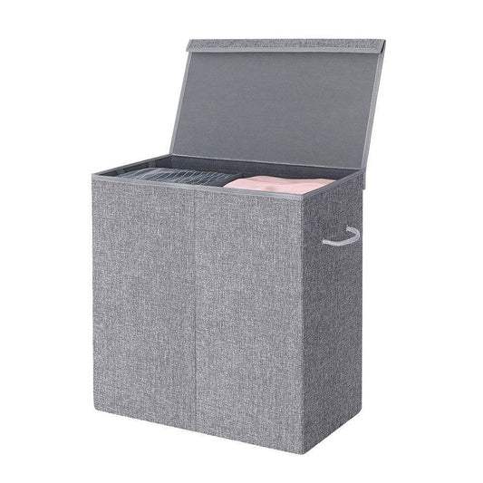 Grey Fabric MDF 2-Compartmant Laundry Hamper Basket with Removeable
