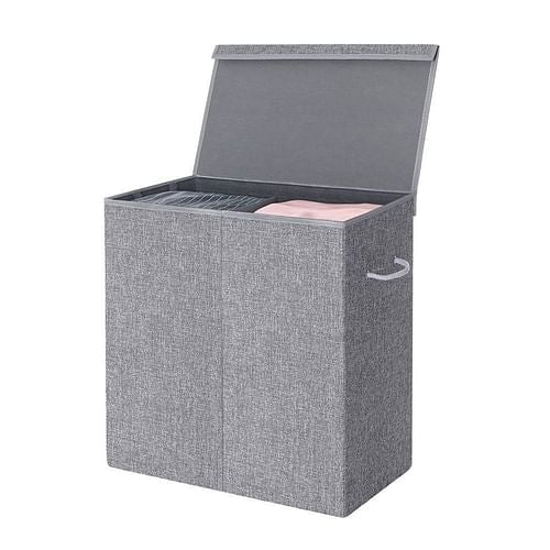 Grey Fabric MDF 2-Compartmant Laundry Hamper Basket with Removeable