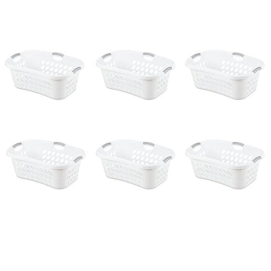 Set of 6 White Laundry Baskets w/ Carry Handles
