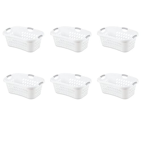 Set of 6 White Laundry Baskets w/ Carry Handles
