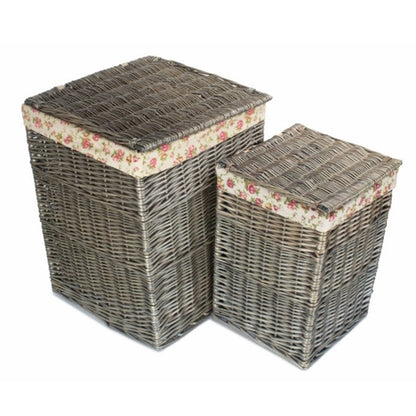 Antique Wash Square Garden Rose Cotton Lined Laundry Basket