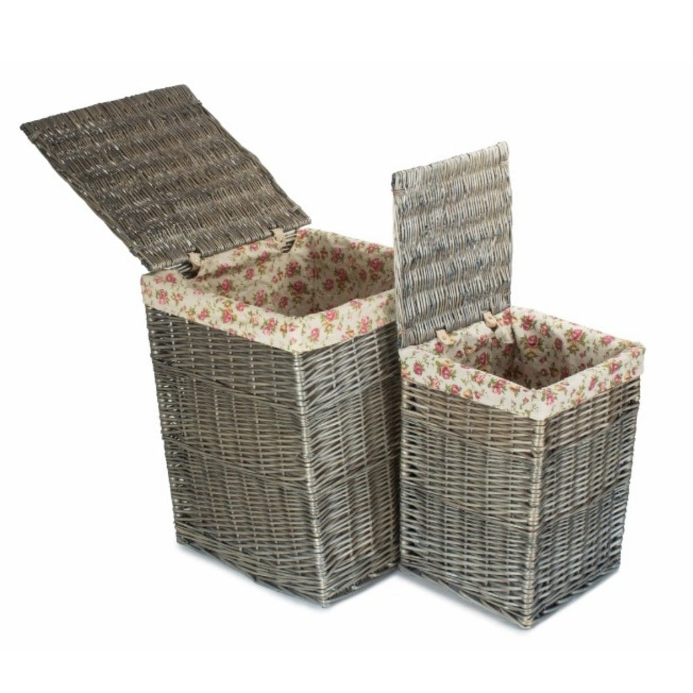 Antique Wash Square Garden Rose Cotton Lined Laundry Basket