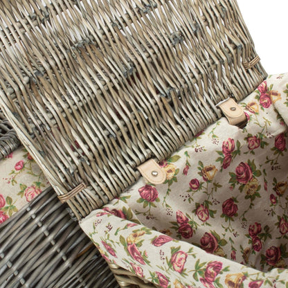 Antique Wash Square Garden Rose Cotton Lined Laundry Basket