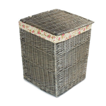 Antique Wash Square Garden Rose Cotton Lined Laundry Basket