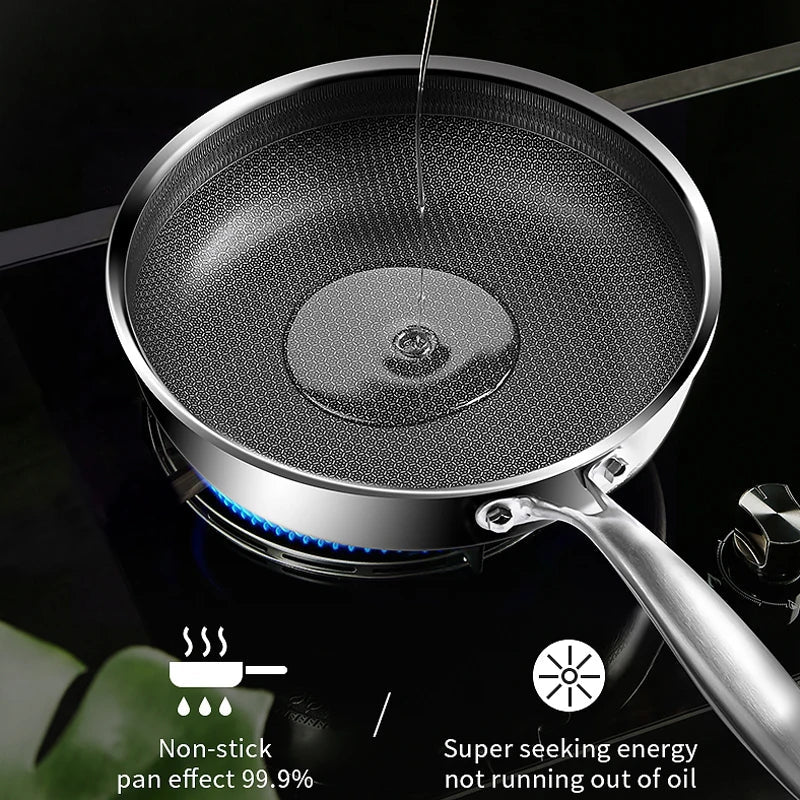 Premium 26/28cm Stainless Steel Frying Pan – Food Grade 304 Non-Stick