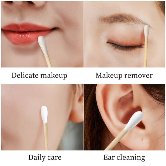 500pcs Double Head Wood Cotton Swab Nose Ears Cleaning Women Makeup