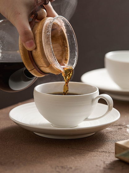 Artisan White Coffee Cup & Ceramics Set with Brushed Texture – Elegant