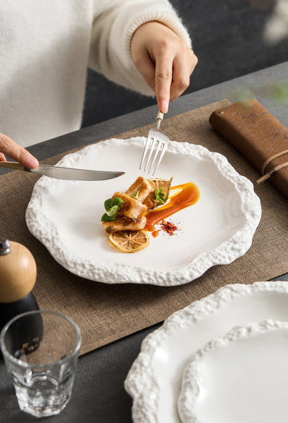 Rock Pattern Ceramic Skirt Plate – Modern Flat Shallow Dish for Dining