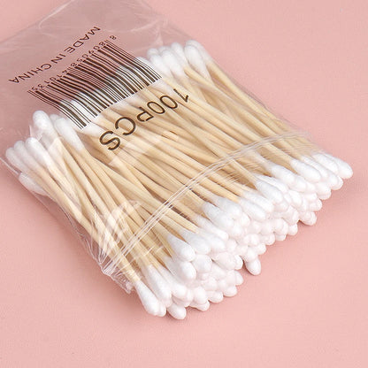 500pcs Double Head Wood Cotton Swab Nose Ears Cleaning Women Makeup