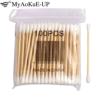 500pcs Double Head Wood Cotton Swab Nose Ears Cleaning Women Makeup