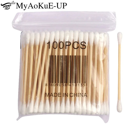 500pcs Double Head Wood Cotton Swab Nose Ears Cleaning Women Makeup