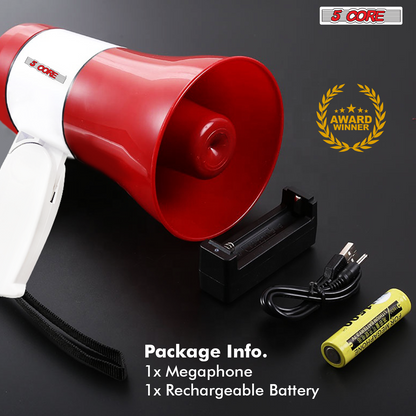 5 Core Megaphone Bullhorn Speaker 30W Bull Horn Rechargeable Cheer