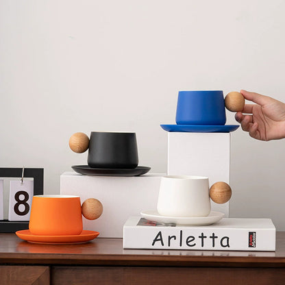 Creative Handle Ceramic Mug & Saucer – Nordic Style Gift Set