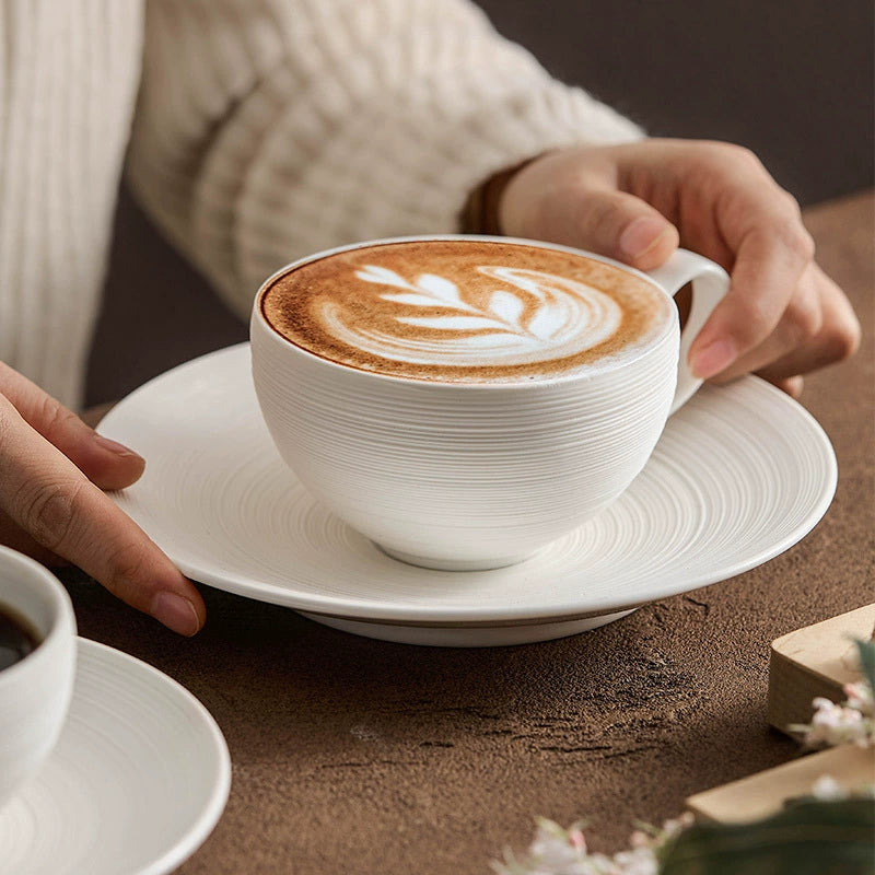 Artisan White Coffee Cup & Ceramics Set with Brushed Texture – Elegant