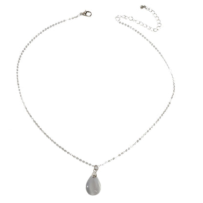 Textured Jewelry Silver Chain Opal Water Drop Charm Necklace Gift for
