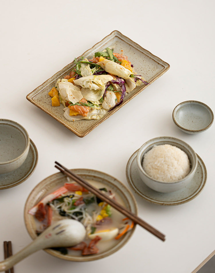 Japanese-Style Ceramic Dinnerware Set for Two – 9 Items Natural Glaze