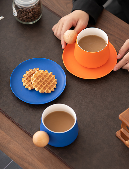 Creative Handle Ceramic Mug & Saucer – Nordic Style Gift Set